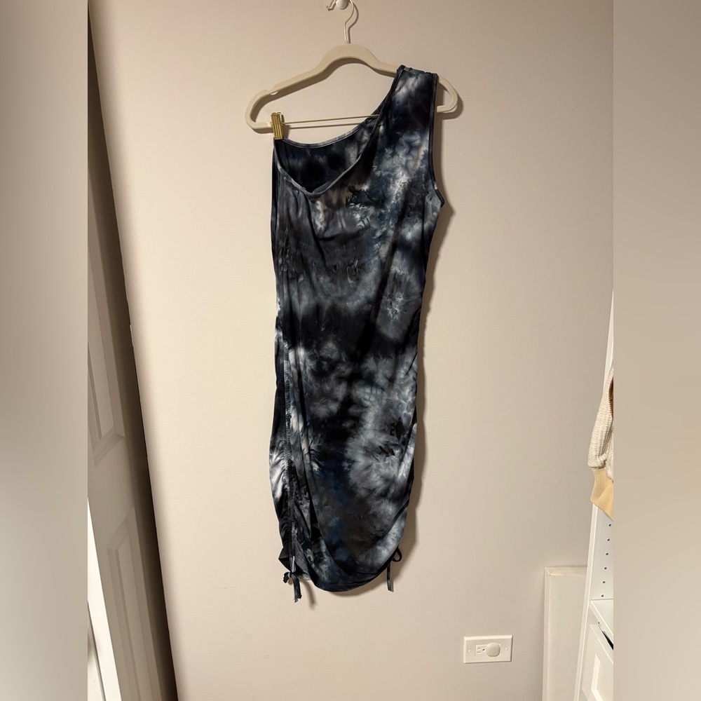 SHEIN Curve One Shoulder Tie-Dye Dress - Black and Gray 0XL